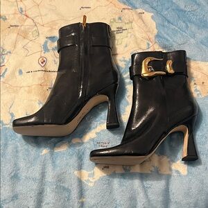 Circus by Sam Edelman Black Heeled Boots with Gold Buckle